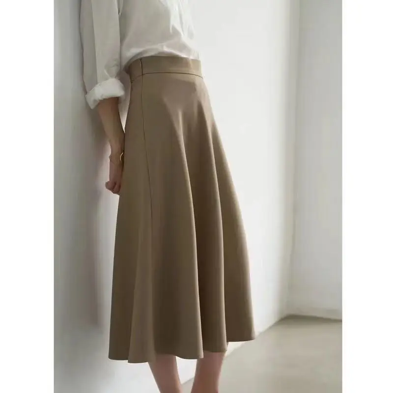 Solid Simplicity Elegant A-line Skirt Spring Autumn New High Waist Zipper Temperament Half Skirt Casual Fashion Women Clothing 4