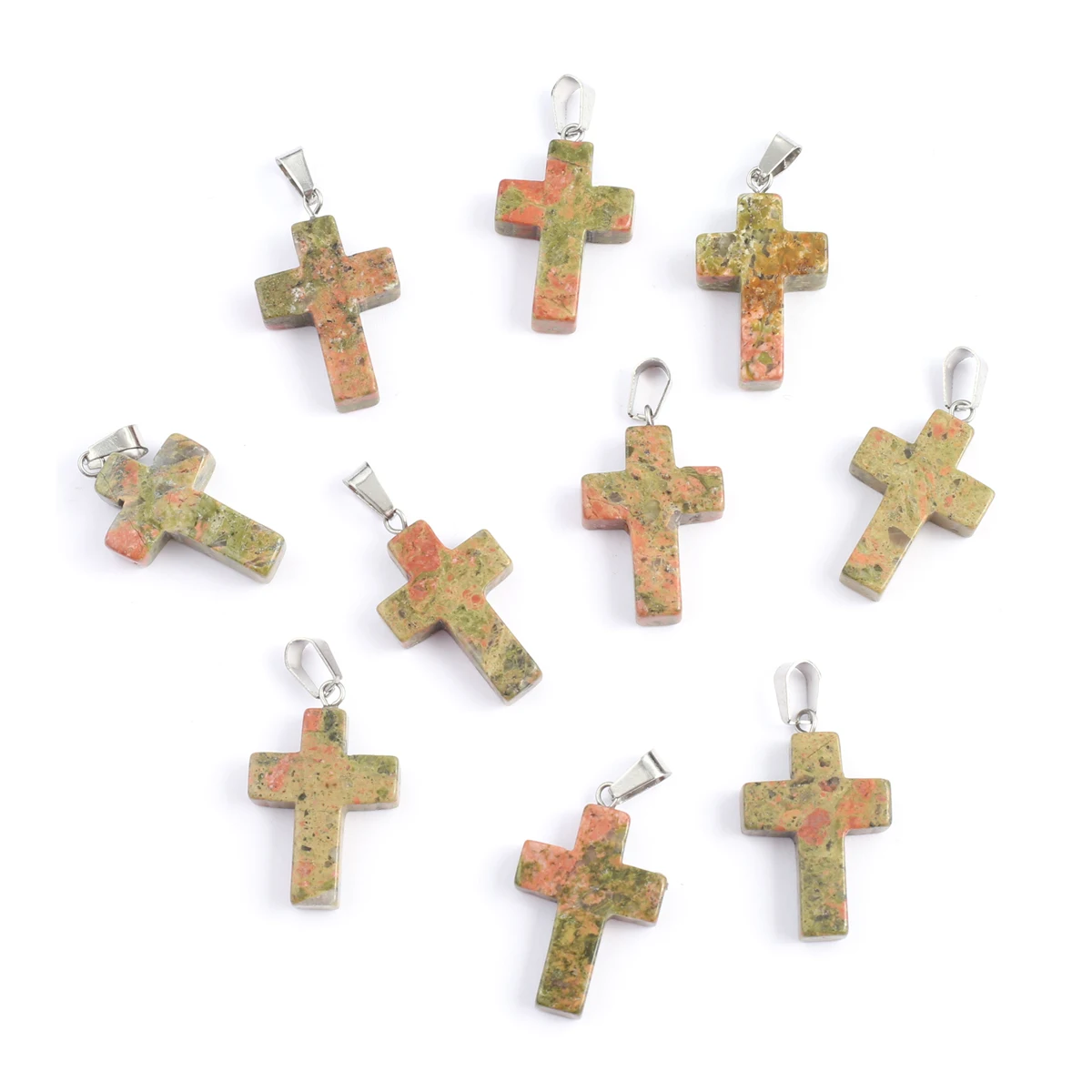 

Charms 12pcs Natural Unakites Pendant Cross Shape Agates Stone Pendant for Women Making DIY Jewelry Necklace Accessory 35x19mm