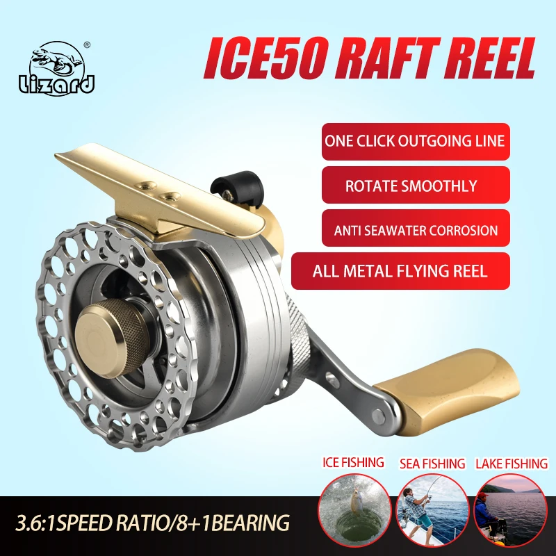 Lizard Ice Fishing Reel with Switch All Metal Main Body Slingshot Freshwater Fishing and Sea Fishing Reel Knob, 8 + 1 Bearings