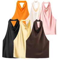 HXAO Top Women Halter Satin Women Tops Backless Corset Top Vest Yellow Pink Black Summer Elegant Sexy Tops Tank Vestidos - Image 2