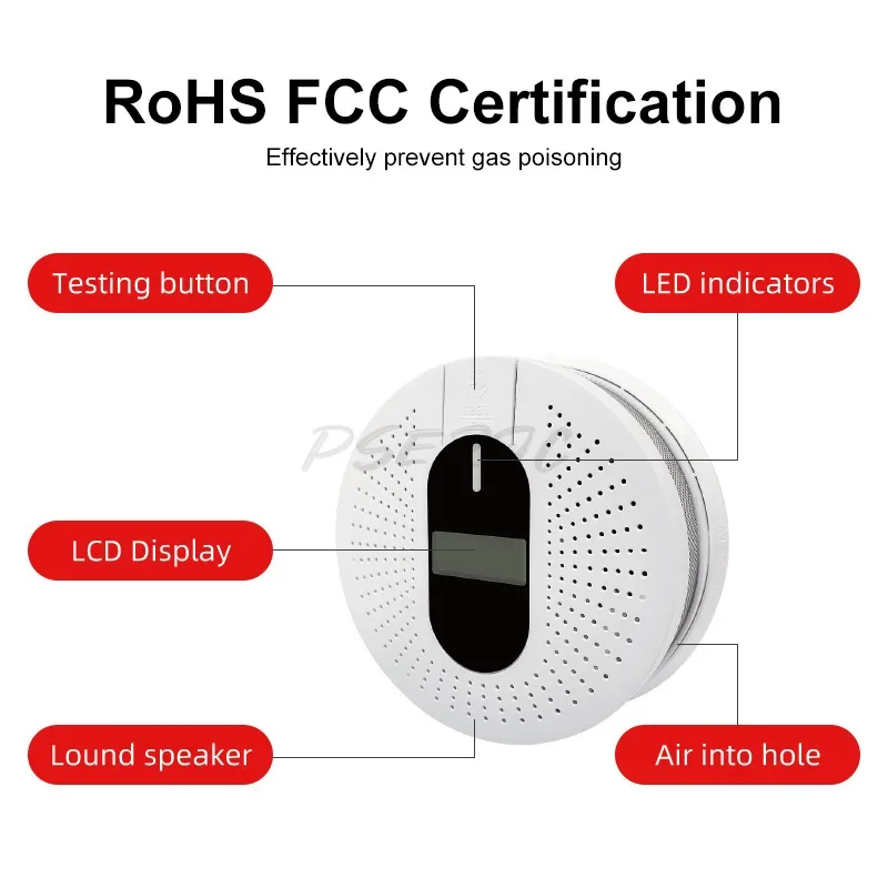 2-in-1 Carbon Monoxide Smoke Fire Detector Household Multifunctional Screen Display Alarm Gas Leak Prevention Alarm