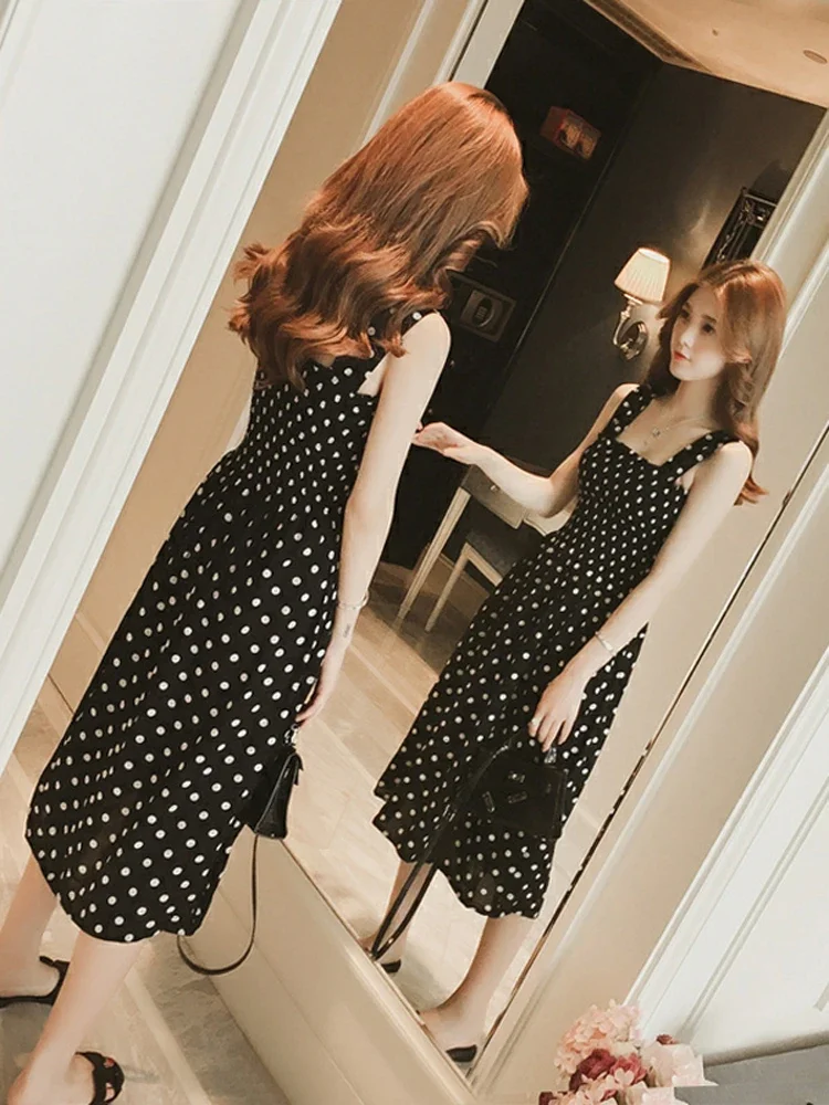 Womens dresses summer Befree beach long vintage dots casual ruffles elegant maxi strap camis silky 5XL dress for women