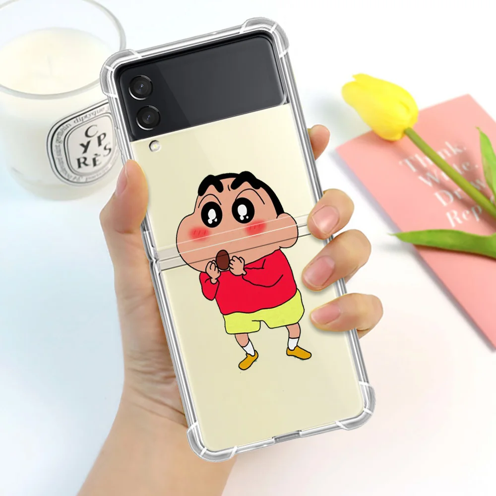 Crayo Shin-Chan Case For Samsung Galaxy Z Flip 3 5G Funda Z Flip3 Clear PC Hard Shockproof Back Phone Coque Shell Airbag samsung z flip3 case