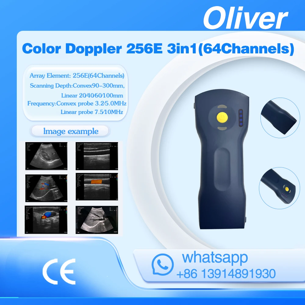 Sonda de ultrasonido inalámbrica de 256 elementos y 64 canales, escáner portátil con Wi-Fi, Doppler color, lineal y convexo 3 en 1