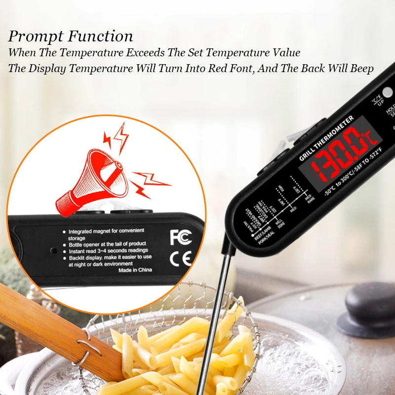 Meat Thermometer Digital for Cooking and Grilling, Collapsible Probe, with  Magnet, Calibration, Backlight Waterproof Food Thermometer, Instant Read