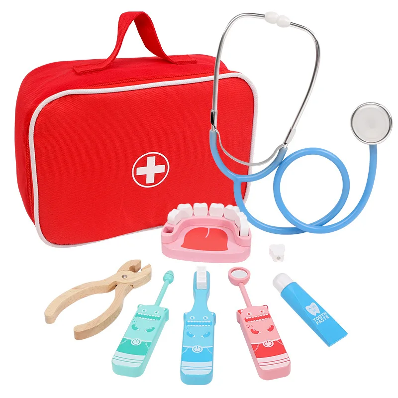 Wooden Pretend Play Doctor Educational Toys for Children Medical Simulation Medicine Chest Set for Kids Role Playing Pretend Toy