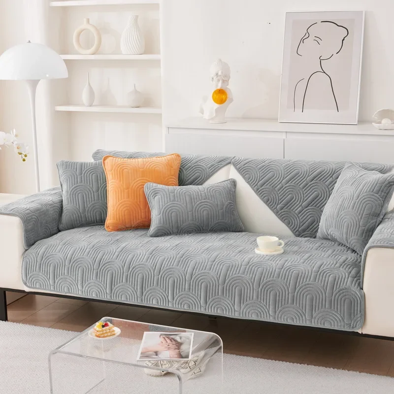 Thickeing Plush Arched Shape Pattern Sofa Cushion New Soft Sofa Cover Sofas Cover Universal Anti-slip Solid Color Couch Cushion 2