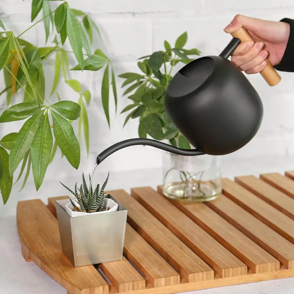 Watering Can Stainless Steel Long Spout Large Capacity Wooden Handle Plants Flowers Watering Pot Gardening Supplies 1200ML