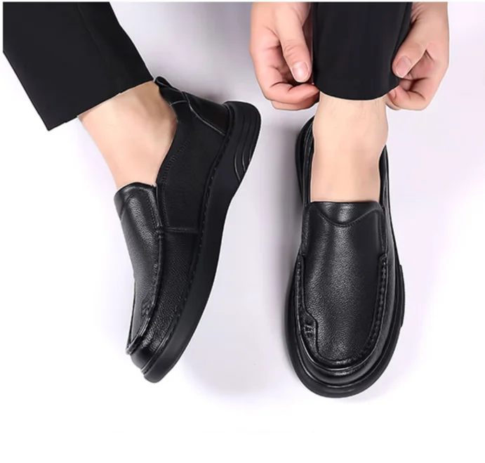Casual leather round toe, autumn daily leather, men's shoes, slip resistant, loafers, toe layer cowhide,_voghion.com