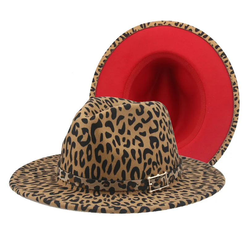 Fedora Hat Women Men Patchwork Leopard Hat Felted Fedoras Hats For