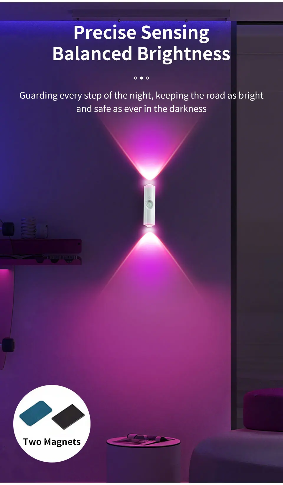 Motion Sensor RGB LED Night Light - Rechargeable Magnetic Wall Lamp for Mood Ambient Lighting