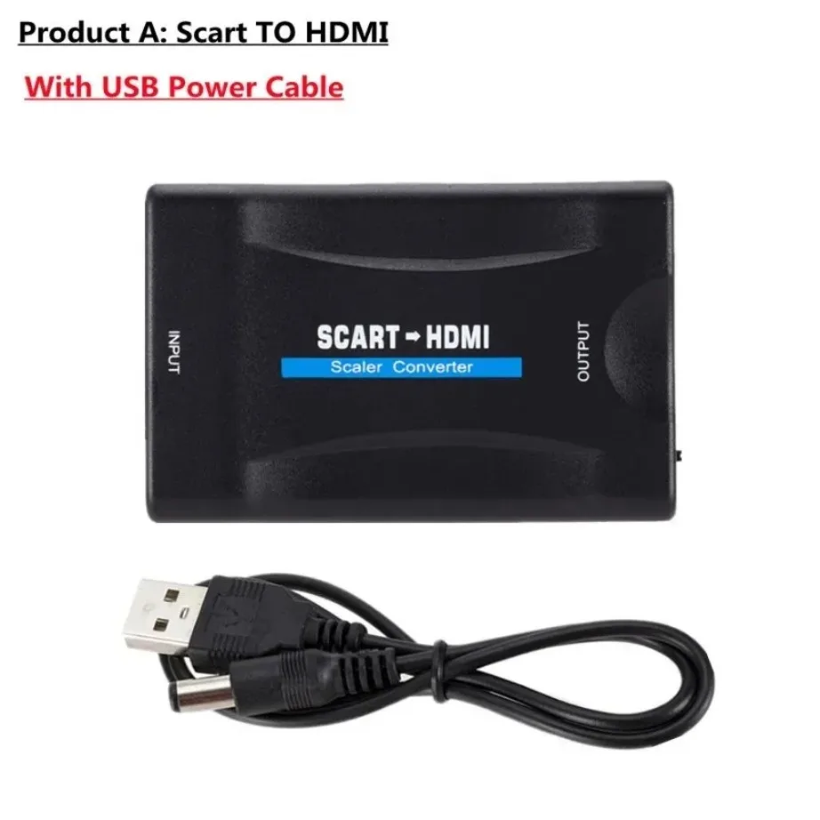 SCART To HDMI-compatible Video Audio Upscale Converter Adapter YIGETOHDE 1080P SCART To HDMI-compatible Video Audio Upscale Converter Adapter for HD TV DVD Sky Box STB Plug and Play DC Cable