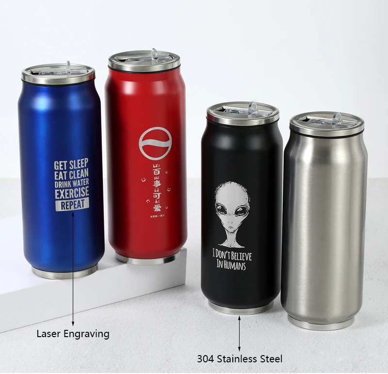 500ML 304 Stainless Steel Cola Can Thermos Custom LOGO Vacuum Cup Flask Portable Double Layers Straw Cup Water Bottle Mug