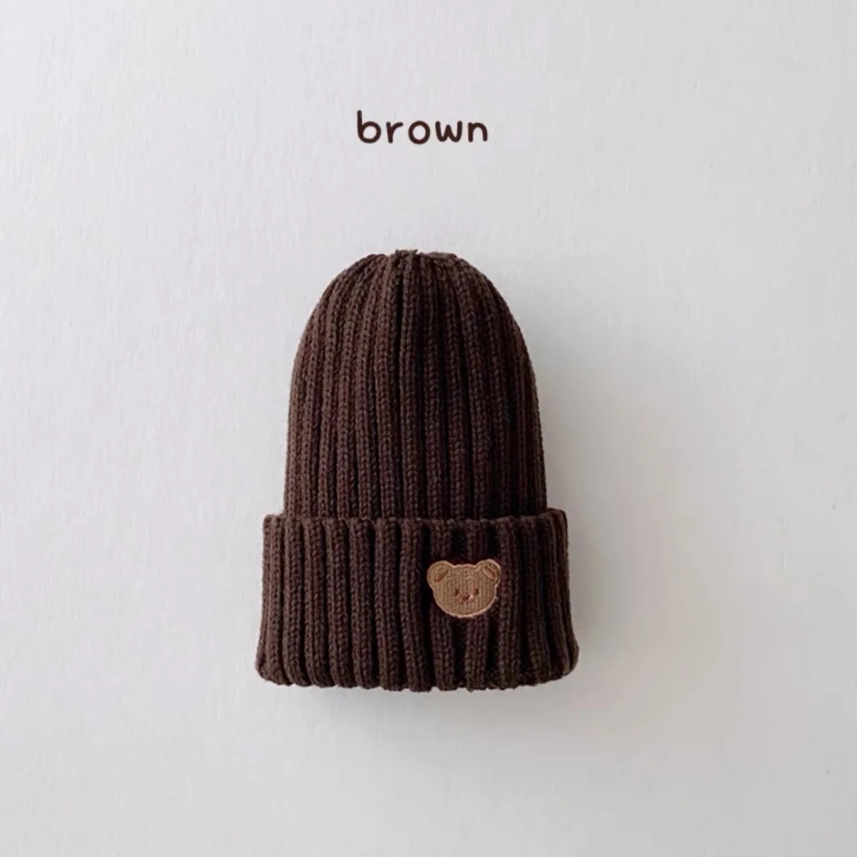 Knit Hat Baby Hat Korea Spring Autumn Kids Boys Girls Knit Hat Candy Color Bear Head Embroidery