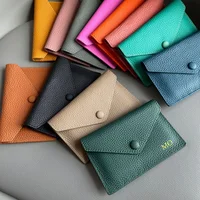 Porte-cartes de luxe en cuir véritable, Mini enveloppe courte pour femmes, portefeuille coréen japonais, sac d'argent, étui pour cartes de crédit, porte-monnaie pour dames 2