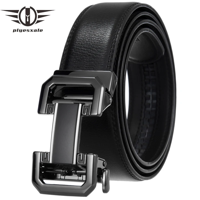 

Plyesxale Black Leather Belt Strap For Men 3.5cm Width Newest Design Mens Cowskin Belts Luxury Business Automatic Belt G1295