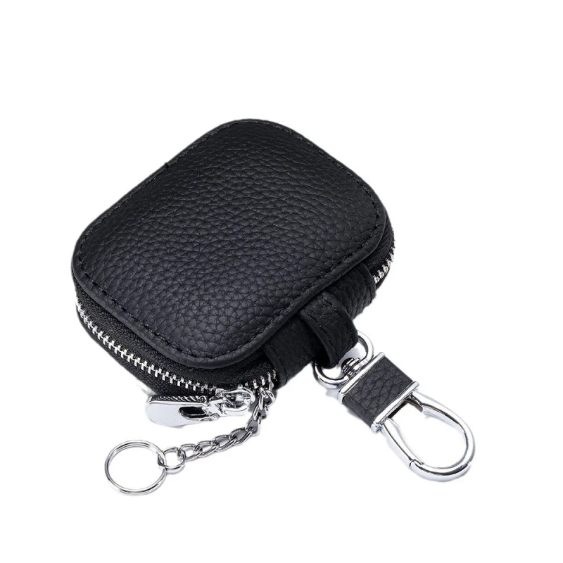 Compact universal genuine leather keybag with leather waist hanging, suitable for Apple Bluetooth earphone protective case
