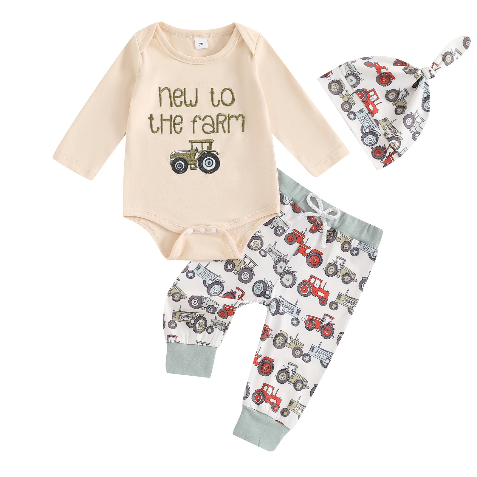 Citgeett Summer Infant Baby Boys Pants Set Long Sleeve Embroidery Romper Print Pants Hat Fall Outfit Clothes