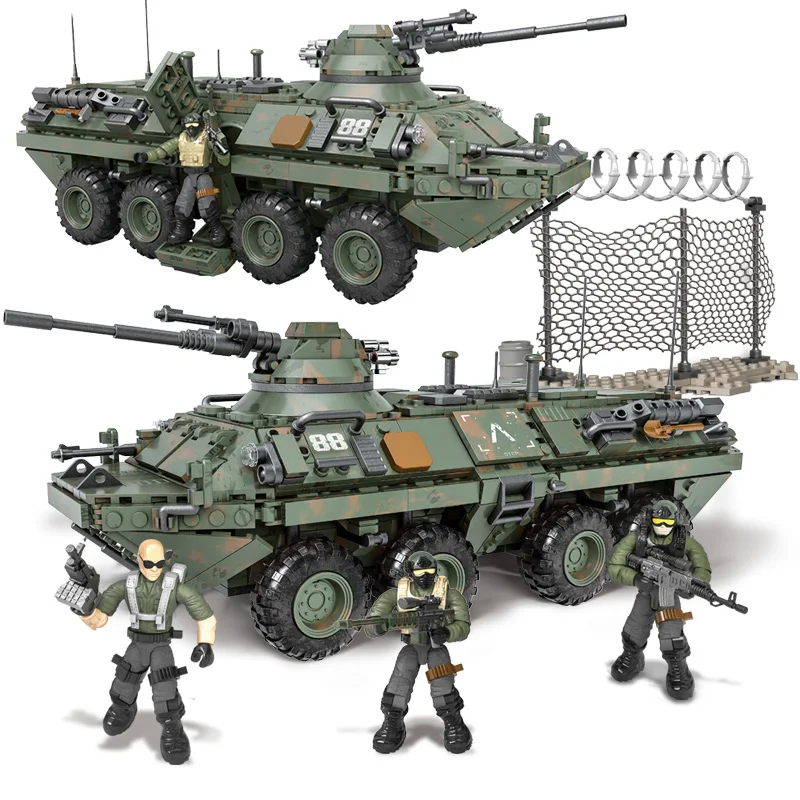Xiang Jun Armored Vehicle Heavy Du Soldier Transport erman Tank Armed Assault Cannon Small Particle Assembly Toy Blos