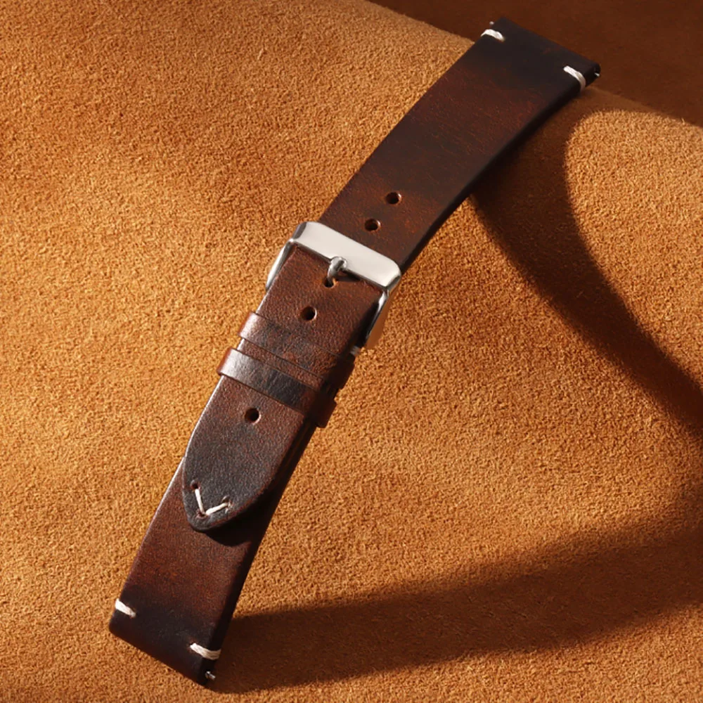 Quick Release Retro Oil Wax Genuine Leather Watchband in Calfskin - Multiple Sizes Available