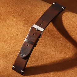Quick Release Retro Oil Wax Genuine Leather Watchband in Calfskin - Multiple Sizes Available - 22mm (Dark Brown)