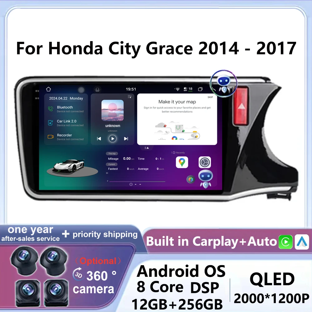 

4G LET WIFI Android 14 Carplay Auto For Honda City Grace 2014 - 2017 RHD Car Radio Multimedia Video Player Navigation Stereo GPS