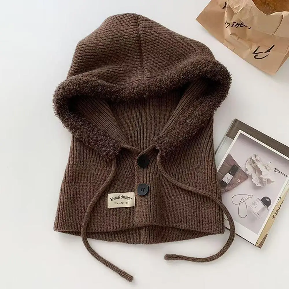 1pc Women Winter One-Piece Beanie Hats Fashion Ear Protection Hooded Scarf Knitted Wool Hat Outdoor Head Hood Bonnet Xmas Gifts