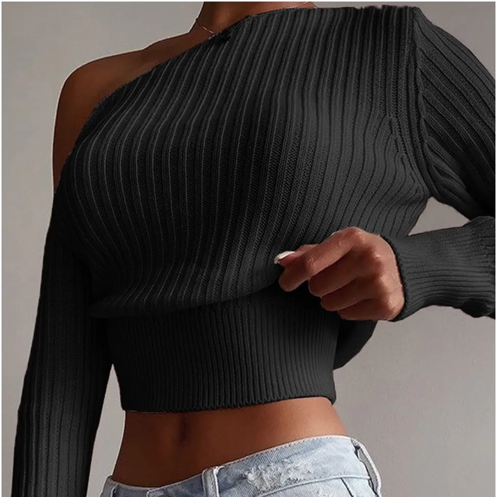 blue sweater Women's Fashion Tops Unique One Shoulder Female Spring Sweater Tops Sexy Party Casual Cozy Lady Knitted Sweater Tops christmas sweatshirt Sweaters