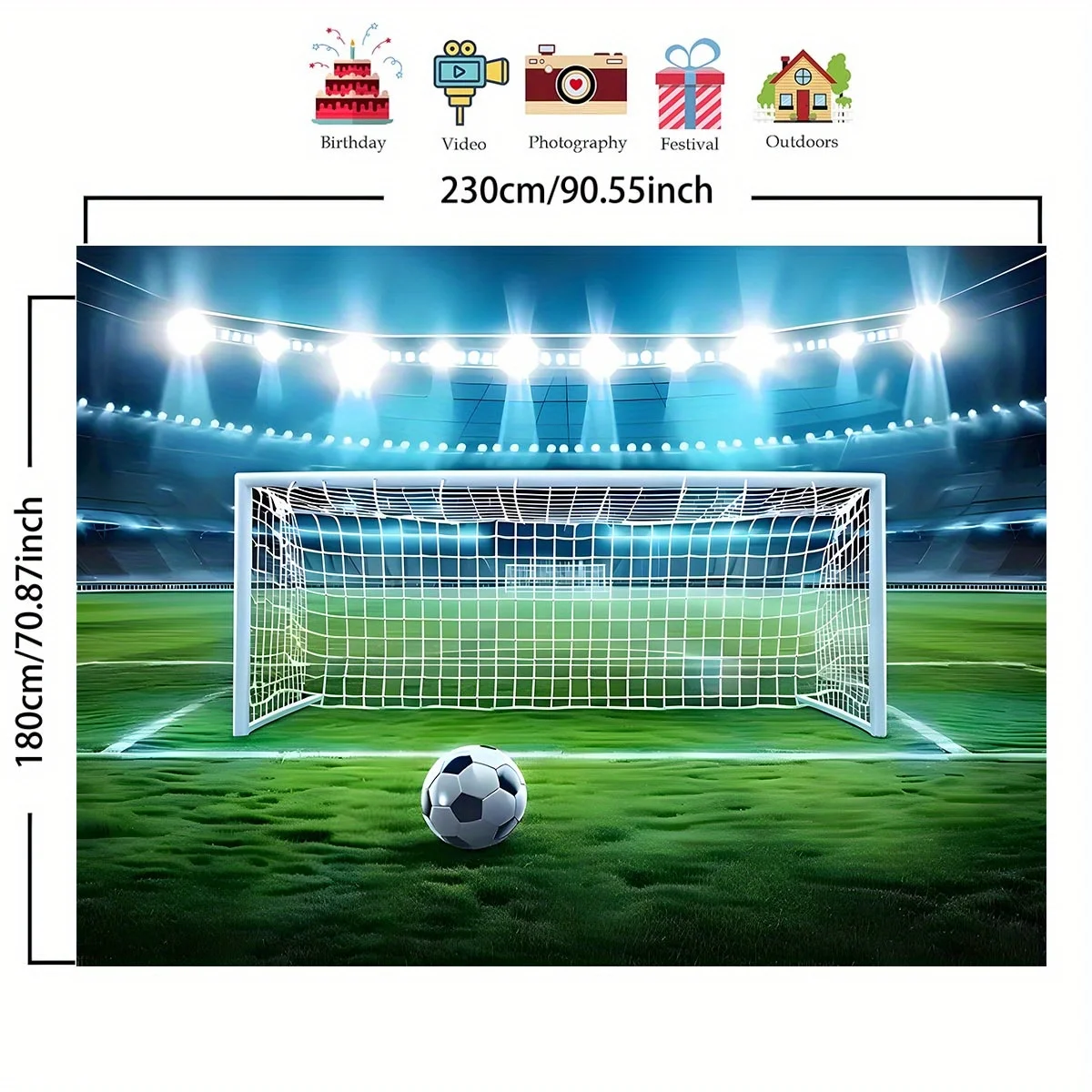 Football goalpost and ball background banner - a vibrant sports scene with white goalposts, green grass, and football - Image 4
