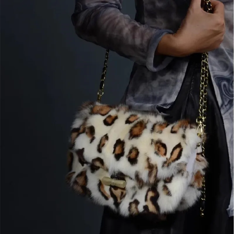 

Леопардовая сумка из лисьего меха, женская сумка-мессенджер из натурального Лисьего меха, зимняя новая модная многофункциональная сумка через плечо, сумка-мессенджер