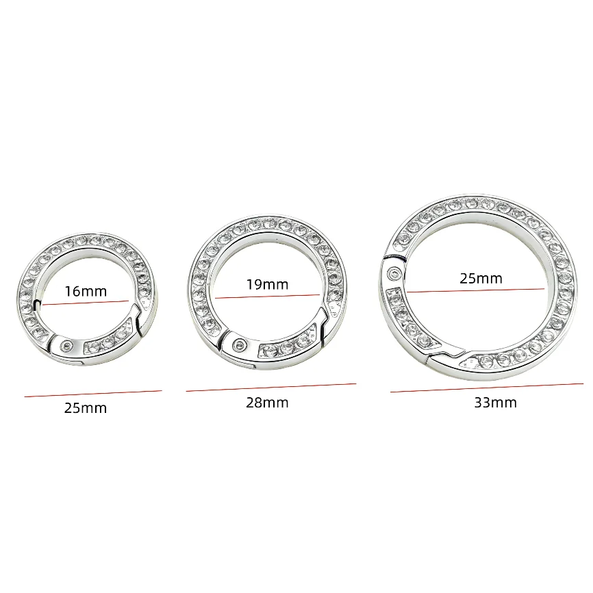 5-30pcs Bling Rhinestone Spring O-Rings round Hooks Clip Carabiner Buckle for DIY Keyrings Handbag Purse Car Keychain Accessory
