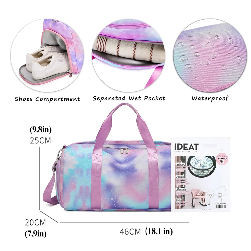 2023 New Kids Duffle Sports Bag For Girls Teens Gymnastics Gym Bag Dance Bag Shoe Compartment Wet Pocket Weekender Overnight 4