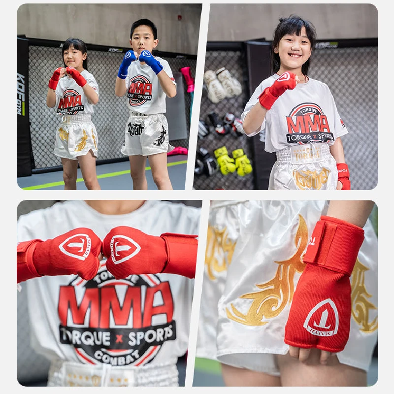 Boxing Gel Glove Sanda Hand Wrap Taekwondo Half-Finger Gloves with Long Wrist Strap Muay Thai Martial Arts Boxing Training