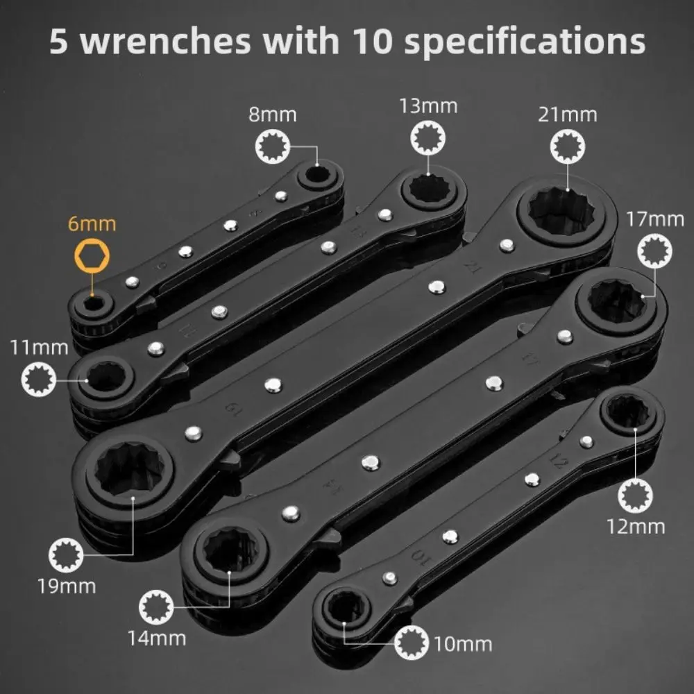 Fully Polished Ratchet Wrench Reversible Mechanism Metric Sizes Double Head Wrench Flat Design Ring End Dual-Purpose Wrench
