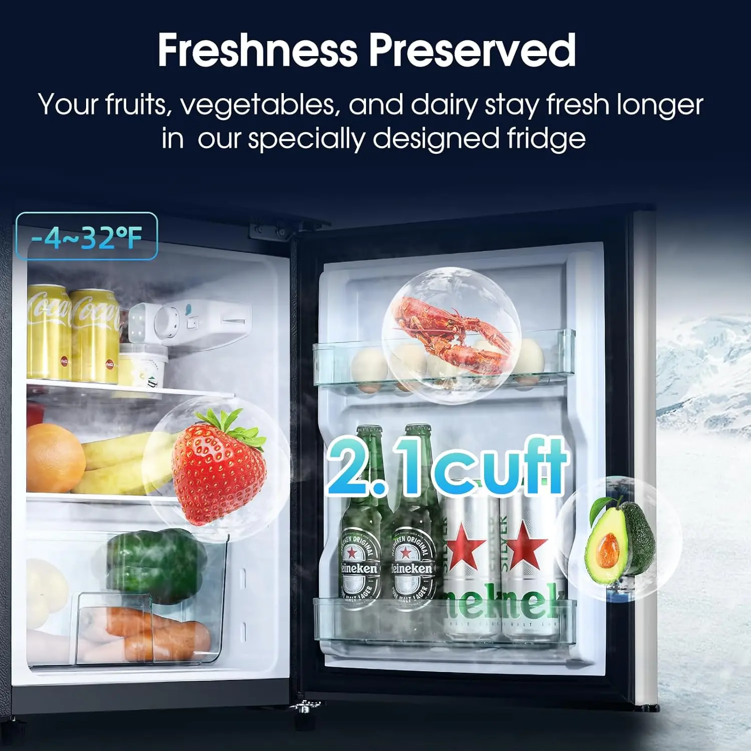 3.2Cu.Ft Mini Fridge with Freezer, 2 Door Compact Refrigerator, Small Fridge with 7 Level Thermostat LED Light, Small Refrigerat 5