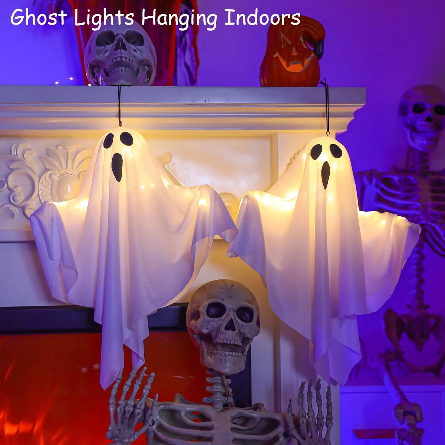 Illuminated Halloween Hanging Ghosts - Spooky Decor for Indoor and Outdoor Festivities