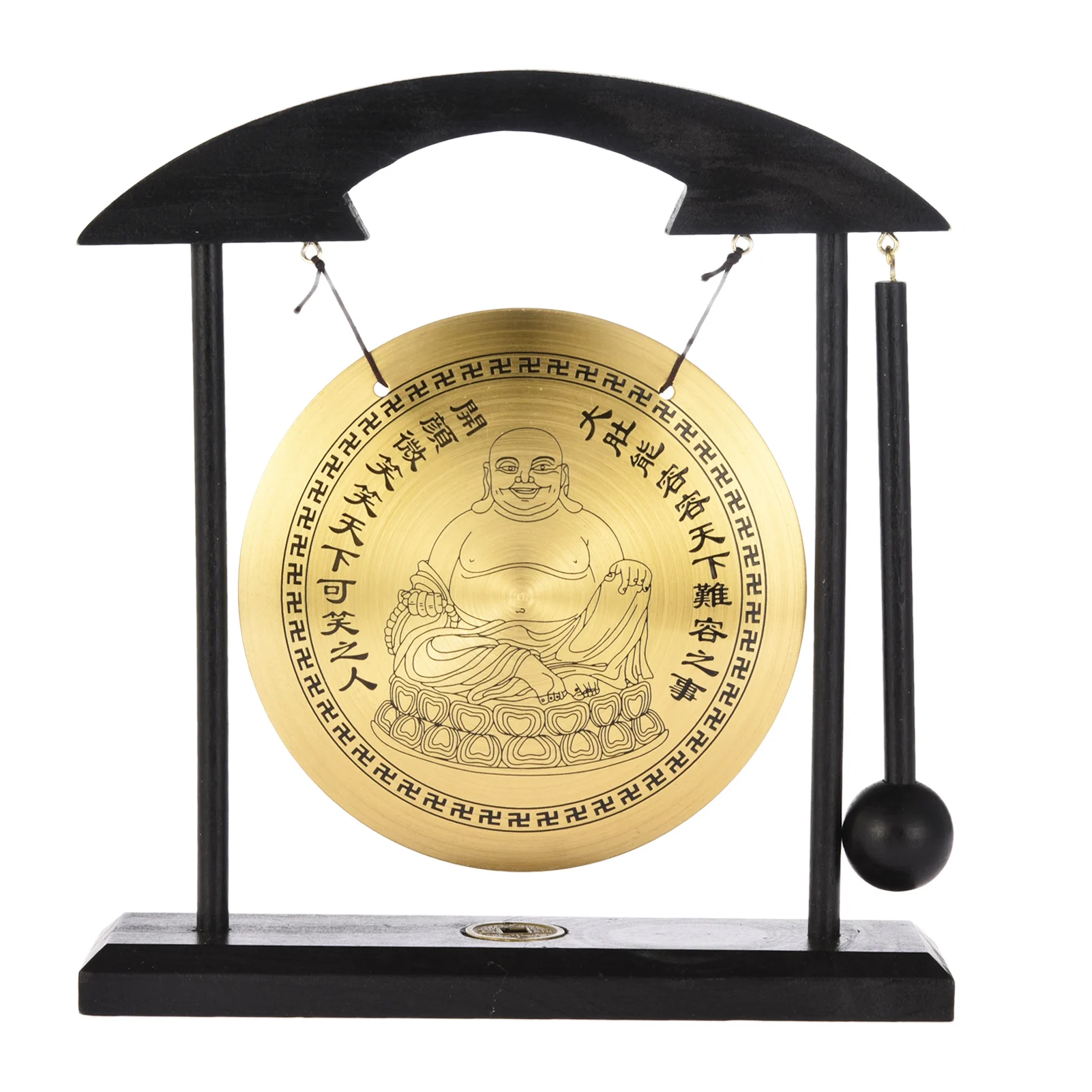 Feng Shui Desktop Gong Zen Art Brass Gone With Wooden Chime Seated Buddha Figurine Percussion Instruments For Zen Decor