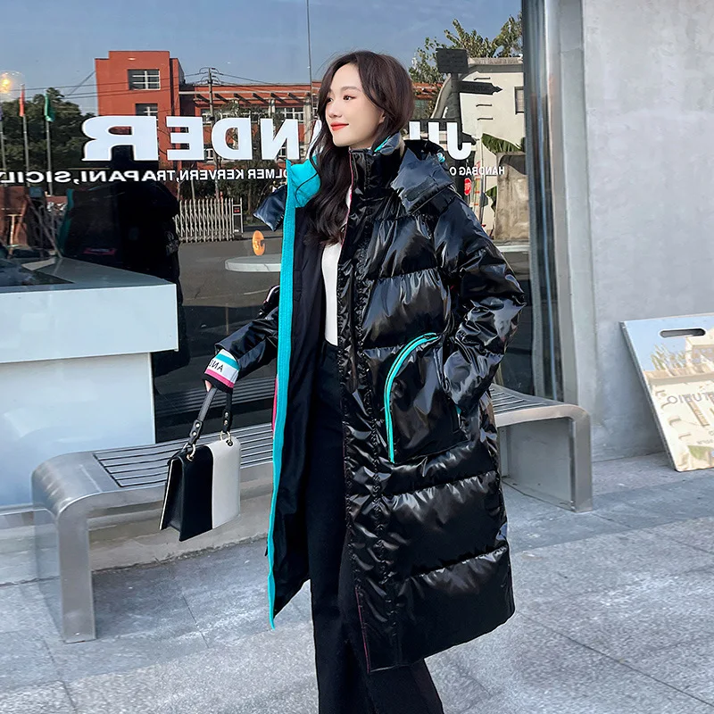 Outerwear Winter Warm Thicken Down Jackets Women Casual Shiny Letter Print Coats Clothing Loose Hooded Padded Jacket Coat Women