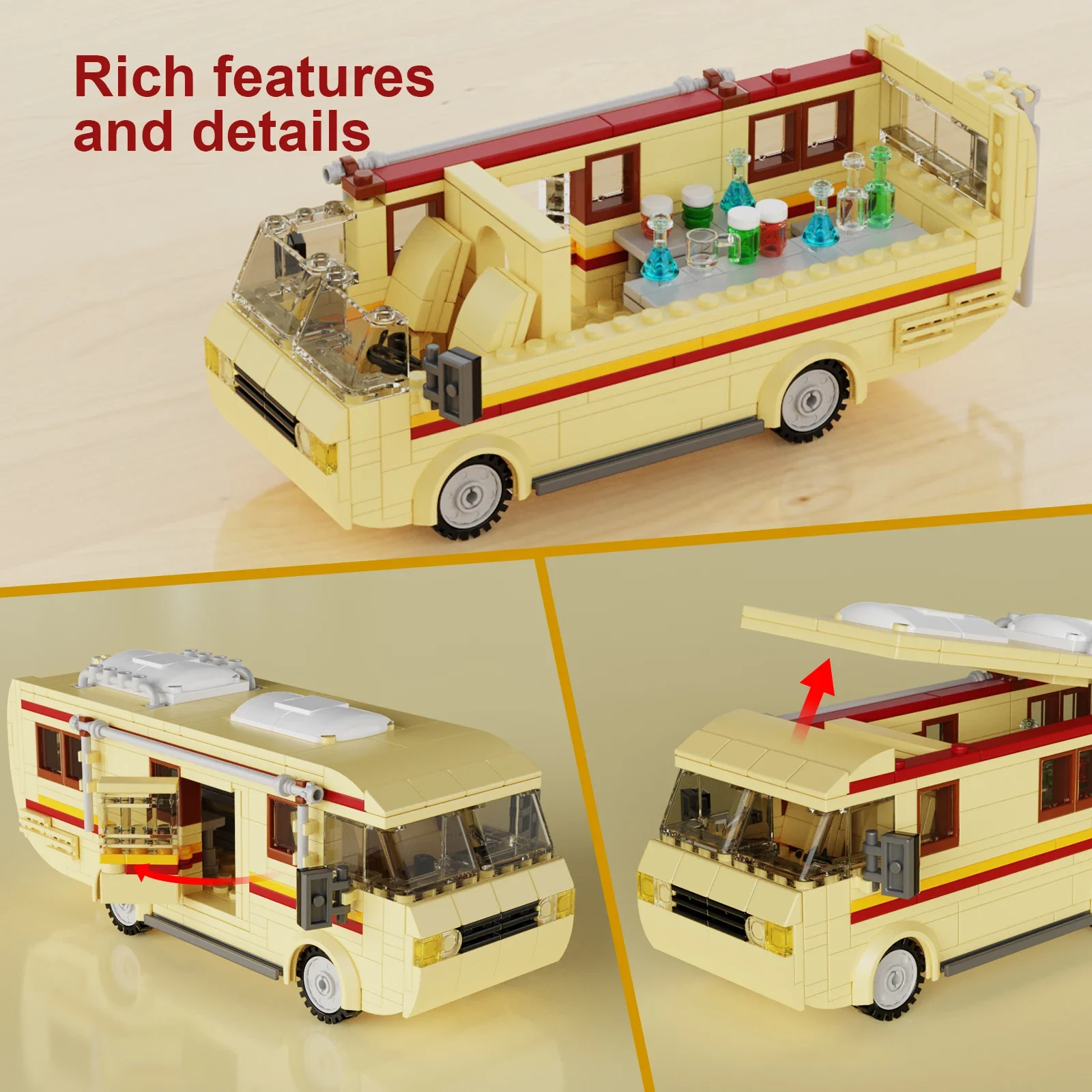 MOC Breaking Bad Cooking Lab RV Car Pinkman Edacational Building Blocks Set Walter White Vehicle Toy For Children Birthday Gift 5
