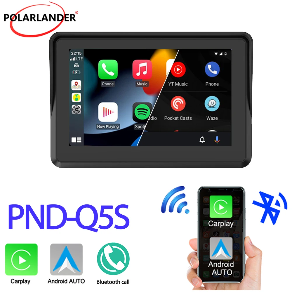 5인치 오토바이 네비게이터 PND-Q5S - 무선 카플레이 하이카 블루투스 5.0 와이파이 FM 송신기 12-24V 적응형