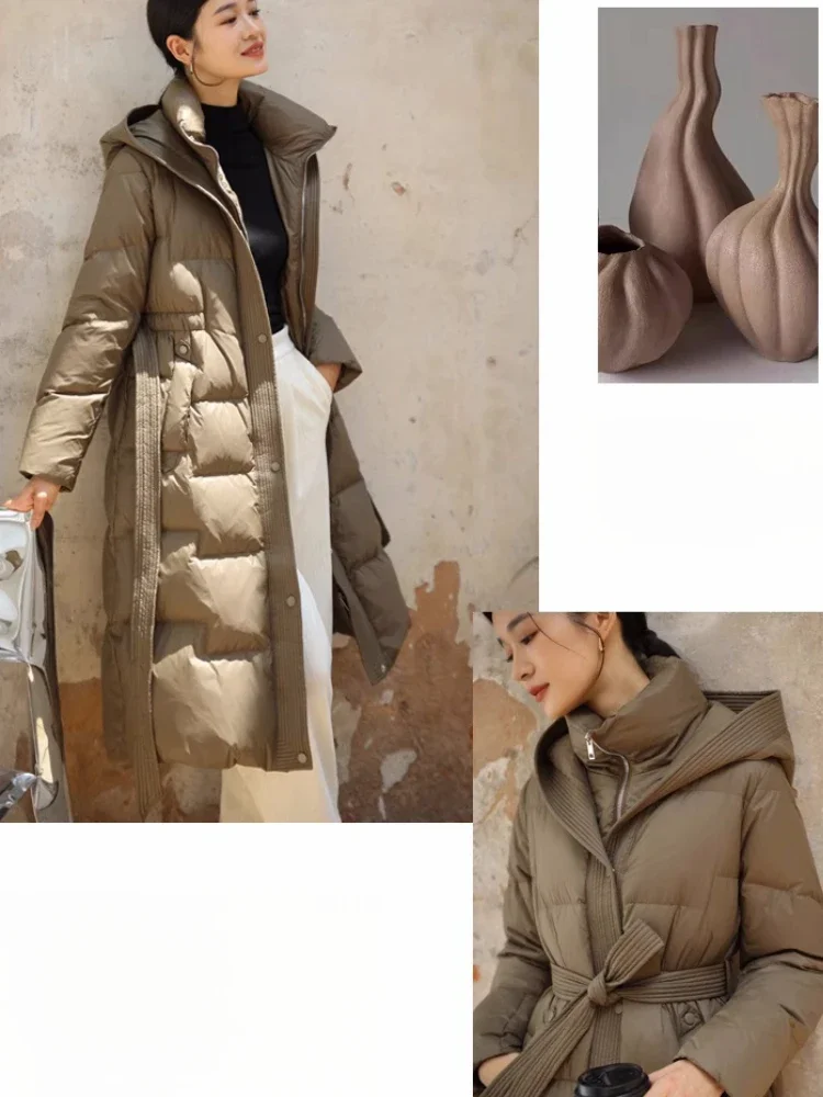 Women\'s Winter Jacket Hooded Long Down Jacket for Women Slim Fashionable Comfortable Versatile Waistband Parka Woman Clothing
