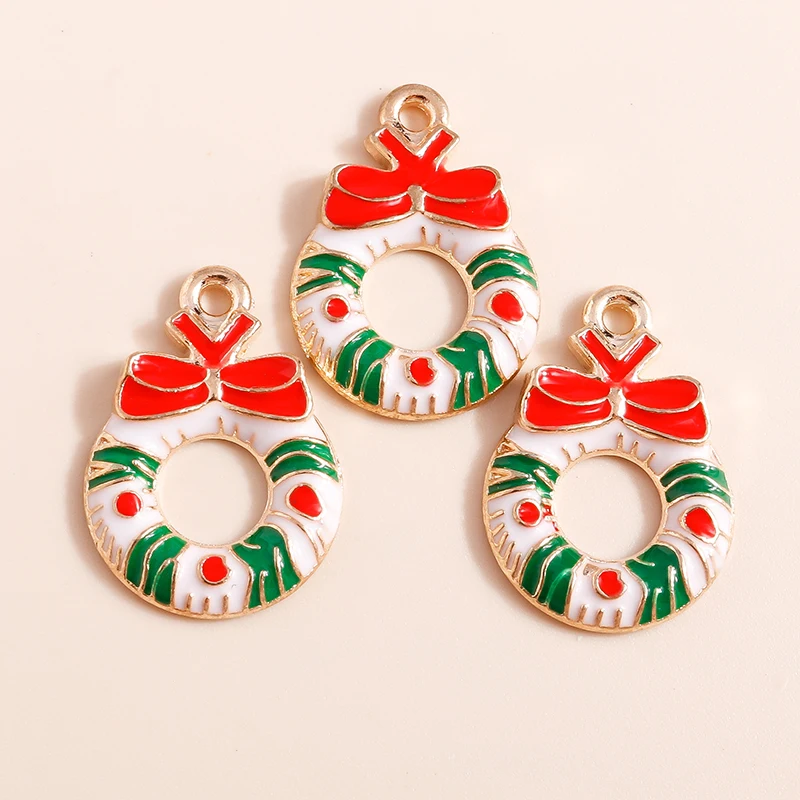 Leslie 10 Stück/Set Emaille Weihnachtsanhänger Weihnachtsbaum Weihnachtsmann Schneemann Handschuhe Charms für Ohrringe Anhänger DIY Schmuck – Detail 25