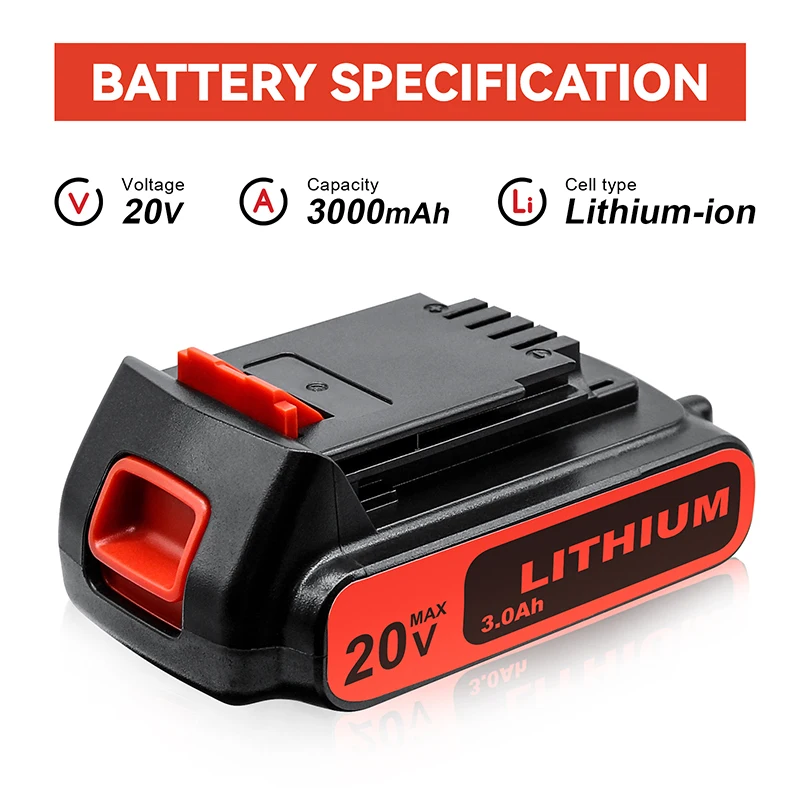 Power Tool Battery For Black Decker 3000mAh LBXR20 Lithium Battery 20V LBXR20 LB20 LBX20 LBXR BL LB2X4020-OPE
