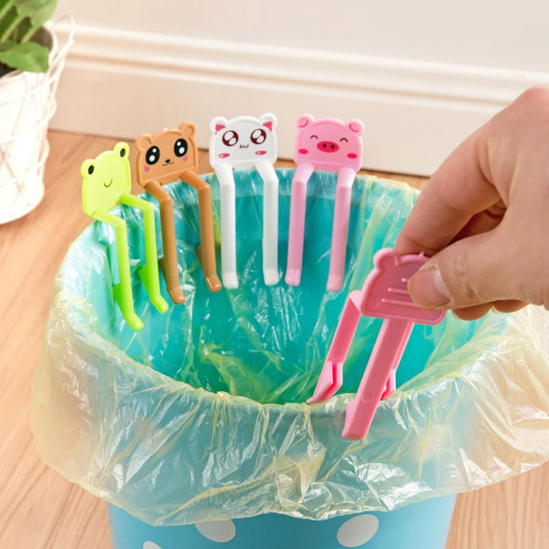 

2pcs/set Lovely Cartoon Animal Practical Trash Can Clamp Holder Rubbish Clip Plastic Garbage Bag Clip Fixed Waste Bin 3.2*8.2cm