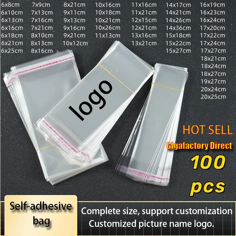 100 יחידות / הרבה שקיות דביקות שקופות OPP שקיות פלסטיק סלופן שקיות מתנות ותיקים אריזת תכשיטים עם לוגו מותאם אישית