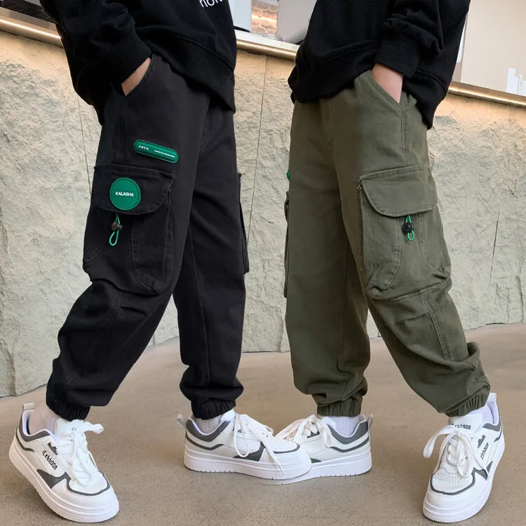 

Kids Boys Joggers Pants Girls Boys Cargo Pants Teenage Straight Trousers High Waist Vintage Casual Streetwear Baggy Pants 1-18Y