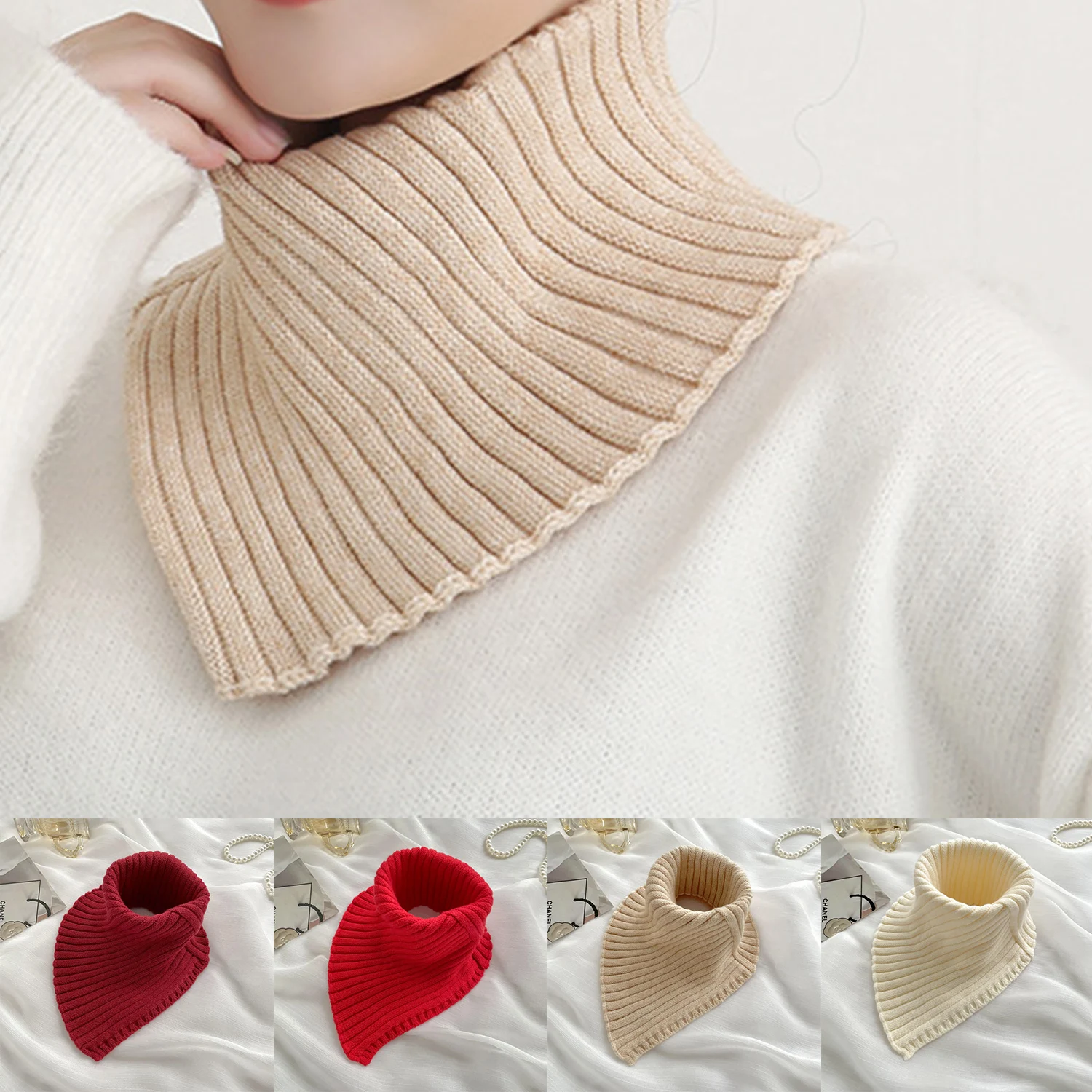 Women Warm Winter Wool Pullover Collar Female Thicken Windproof Knitted Fake Collar For Cycling Driving Elastic Wool Neck Scarf
