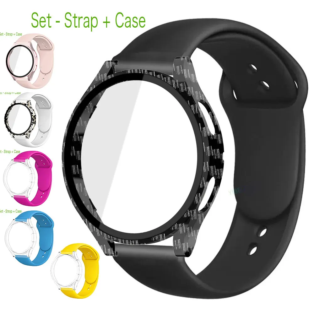 

Glass+Case+Strap for Samsung Galaxy Watch 5 4 44mm 40mm Silicone watchband bracelet PC bumper screen protector+band Accessories