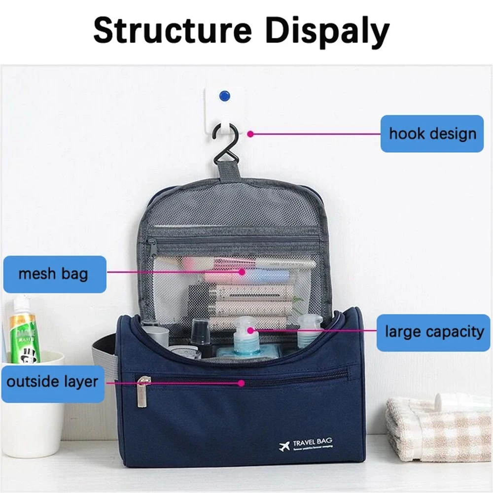 Waterproof Hanging Toiletry Bag 25cm Nylon Travel Organiser Makeup Pouch