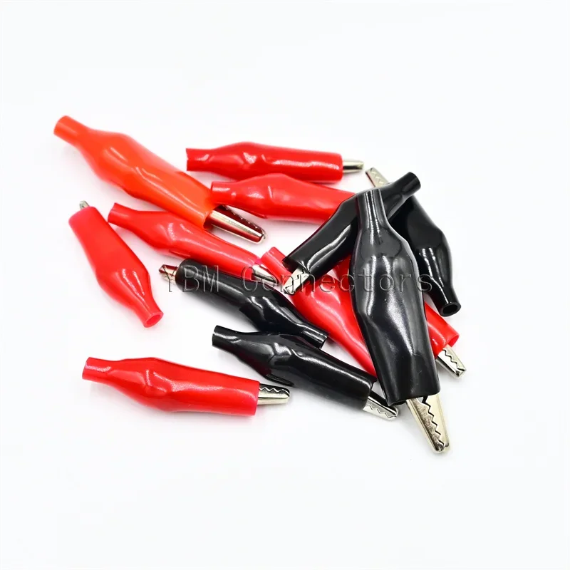 20 Pcs Crocodile type Clip 28MM Black Red Blue Black Yellow Soft Plastic Coated Testing Probe Mini Alligator Test Clips alligator clips